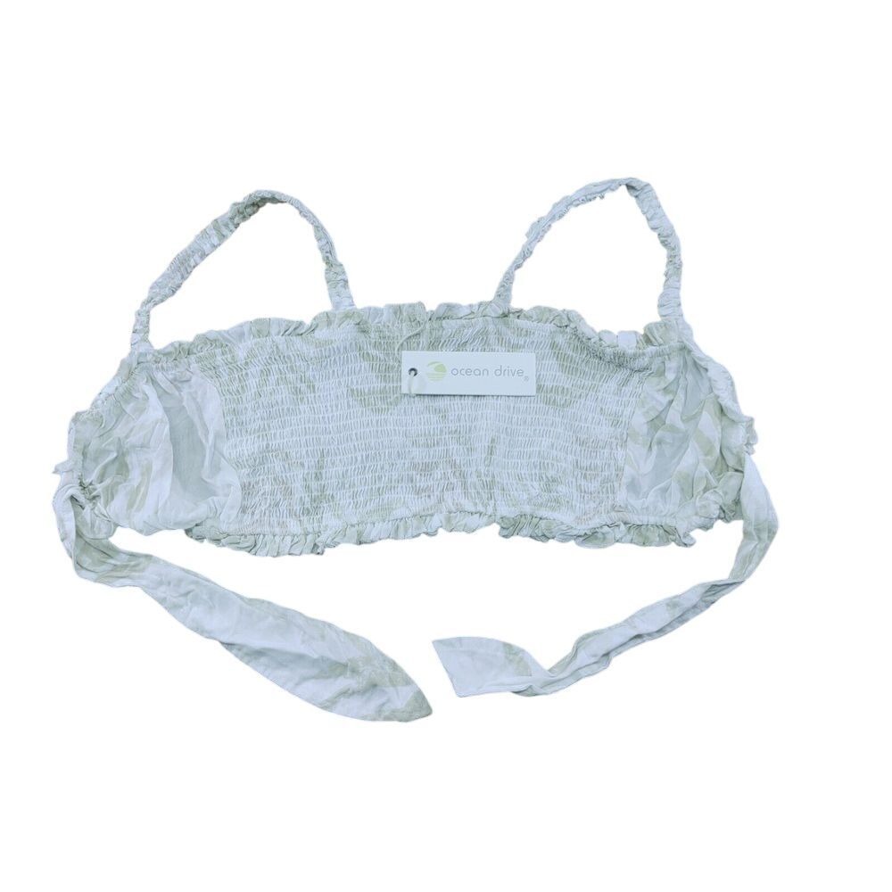 Ocean Drive White Smocked Bandeau Crop Top with Tie Details Size S